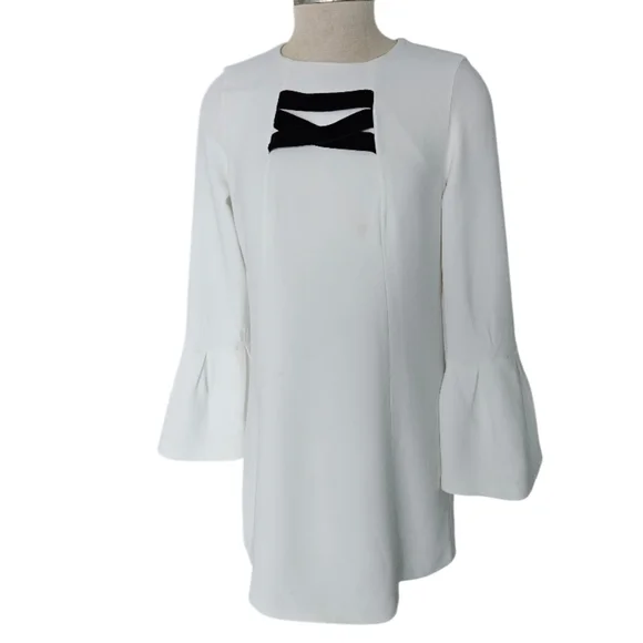 Alexis Josephine Of White Bell Sleeve Dress with Black Velvet Stripe - Picture 3 of 9